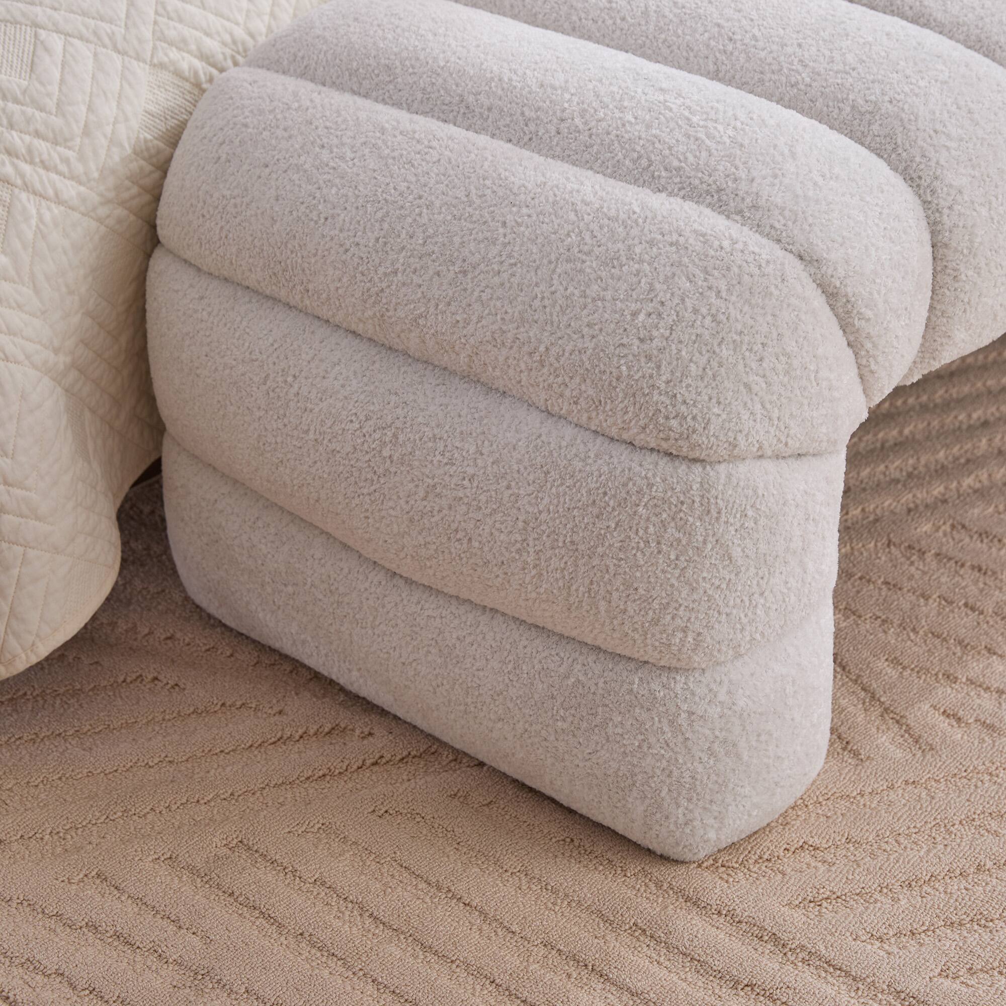Back. Boyel Living - Channel-Tufted Armless Bed Bench and Daybed Ottoman, 69.7 in. - Ivory.