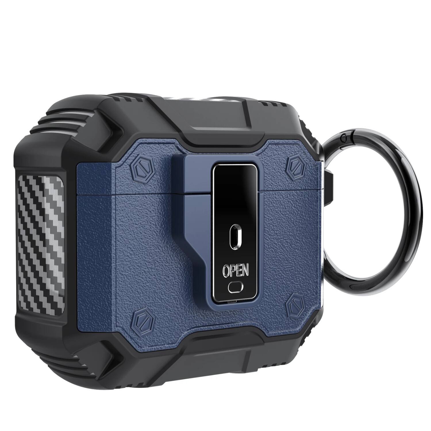 Stock Preferred - Rugged Shockproof Case for AirPods Pro with Keychain & Secure Lock - Blue