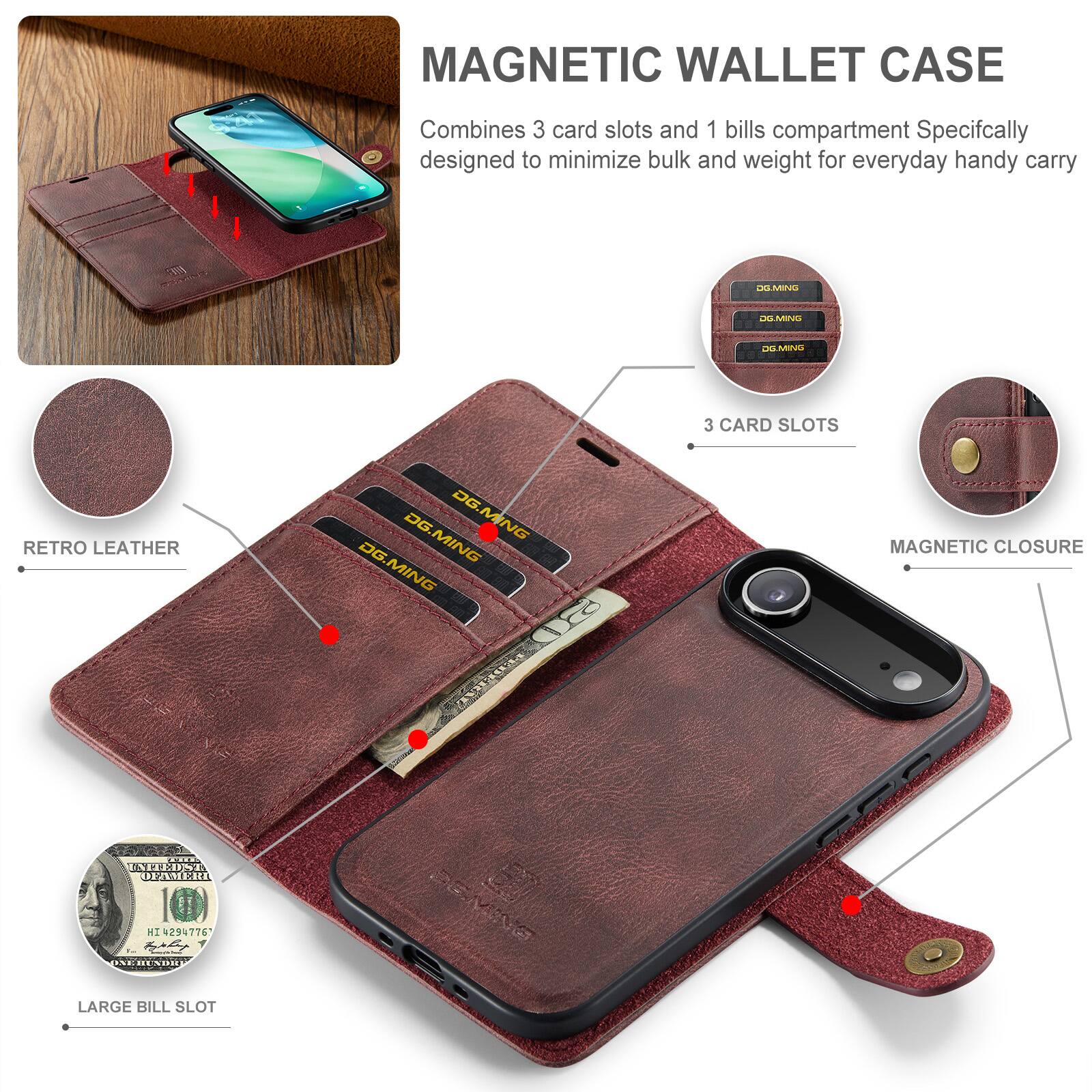 MAGNETIC WALLET CASE

Combines 3 card slots and 1 bills compartment. Specifically designed to minimize bulk and weight for everyday handy carry.

- RETRO LEATHER
- 3 CARD SLOTS
- MAGNETIC CLOSURE
- LARGE BILL SLOT