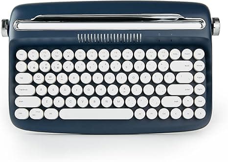 Wikistore - ACTTO B303 Wireless Keyboard, Retro Bluetooth Aesthetic Typewriter Style Keyboard with Integrated Stand for Multi-Device - Black