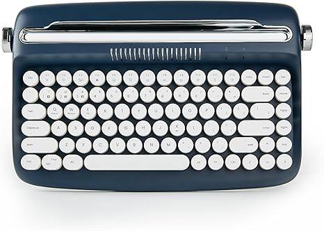 Wikistore - ACTTO B303 Wireless Keyboard, Retro Bluetooth Aesthetic Typewriter Style Keyboard with Integrated Stand for Multi-Device - Black
