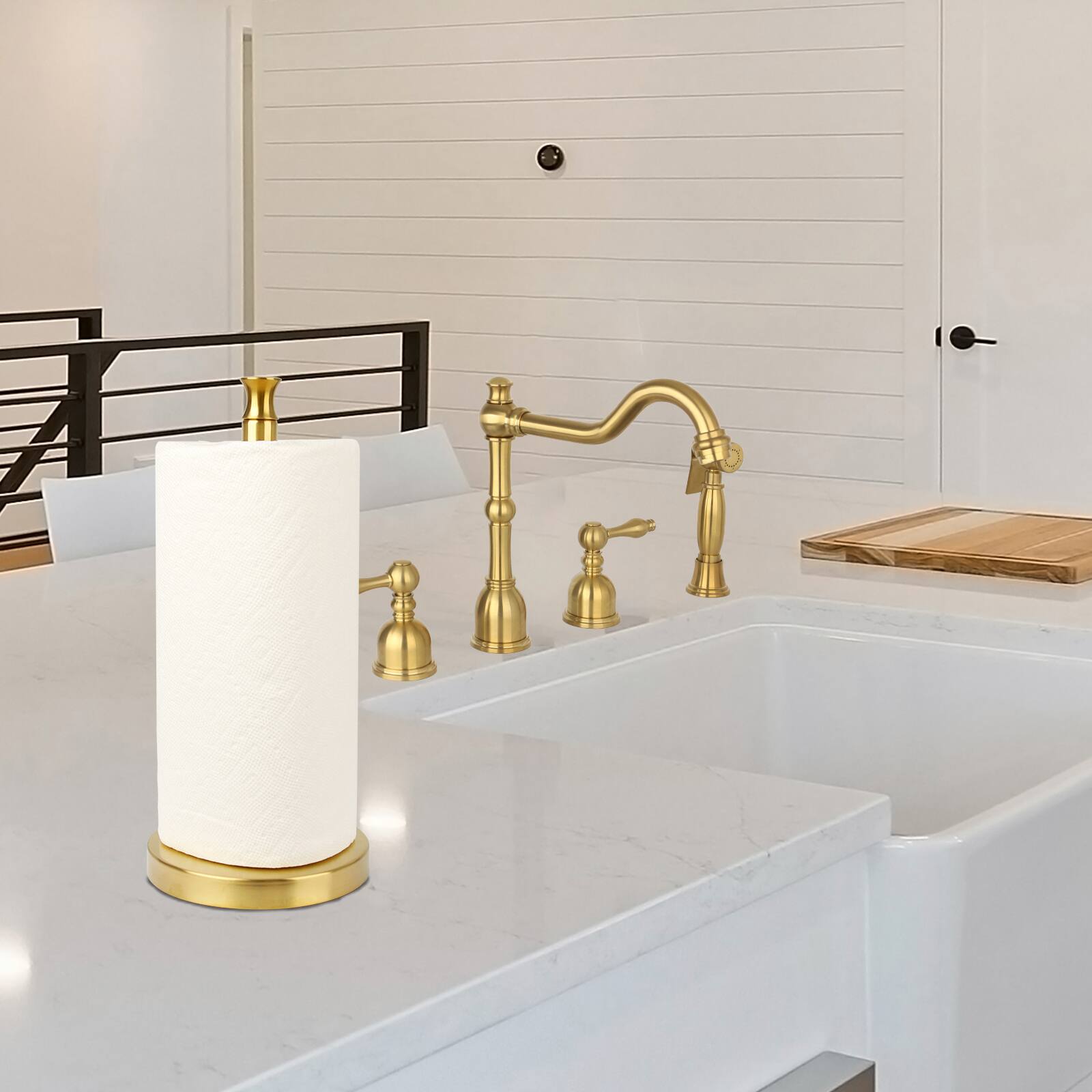 Alt View 8. Akicon - Akicon Paper Towel Holder Stand for Kitchen Countertop and Dining Room Table in Brushed Gold - Brushed Gold.
