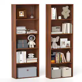 Gymax - 2PCS 5-Tier Freestanding Open Bookshelf w/2 Anti-tipping Devices for Living Room - Brown