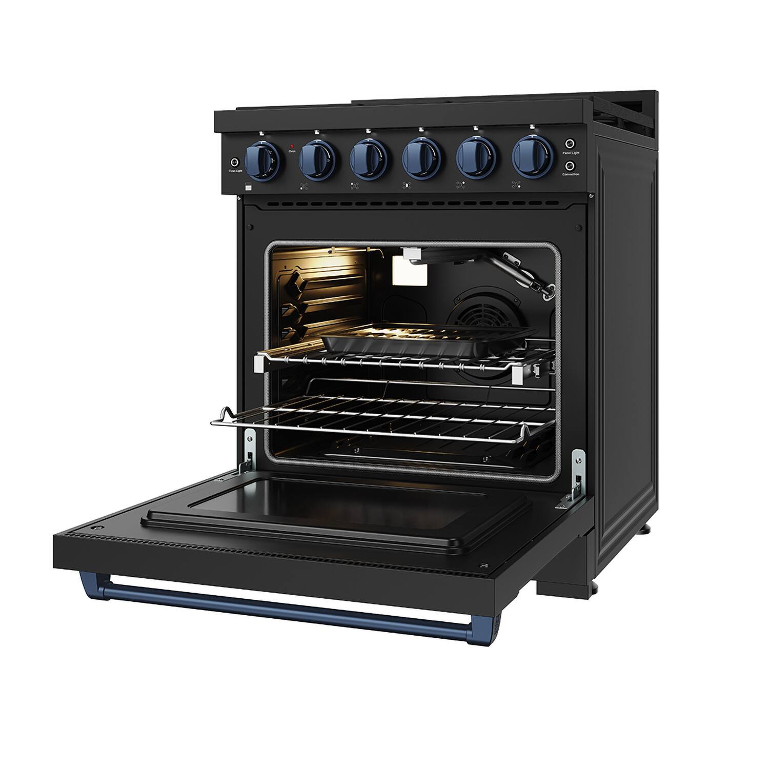 Alt View 6. Thor Kitchen - Gordon Ramsay Series by Thor Kitchen 4.55 Cu. Ft Freestanding Liquid Propane Gas Range with Navy Blue Hardware - Black.