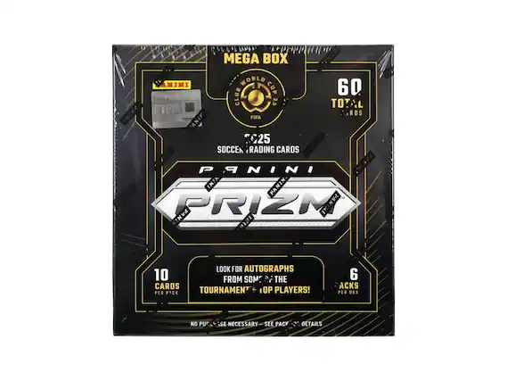 MEGA BOX
CLUB WORLD CUP 2025
TOTAL FIFA RDS
60 CARDS
SOCCER TRADING CARDS
PANINI PRIZM
LOOK FOR AUTOGRAPHS FROM SOME OF THE TOURNAMENT TOP PLAYERS!
10 CARDS PER PACK
6 PACKS PER BOX
NO PURCHASE NECESSARY - SEE PACK DETAILS