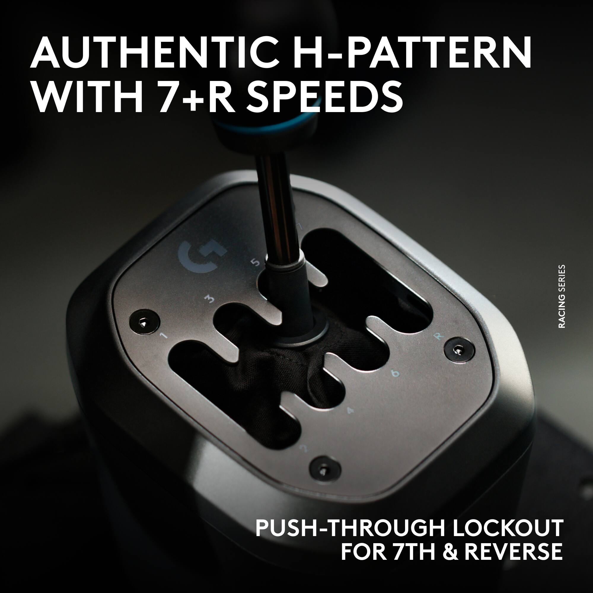 AUTHENTIC H-PATTERN WITH 7+R SPEEDS

PUSH-THROUGH LOCKOUT FOR 7TH & REVERSE
