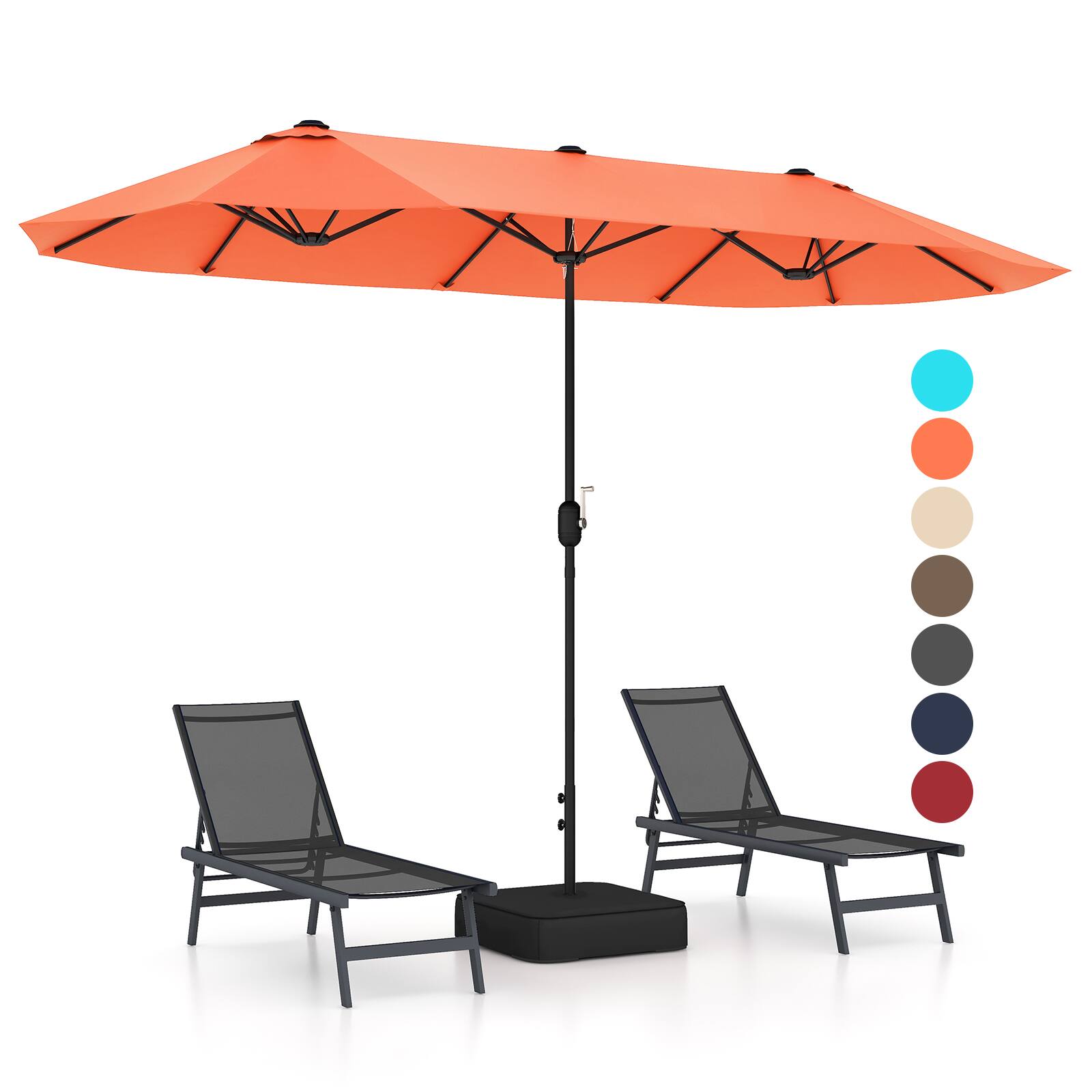 Back. SlickBlue - 13 ft Outdoor Double-Sided Patio Umbrella with Crank Handle for Backyard or Garden - Orange.