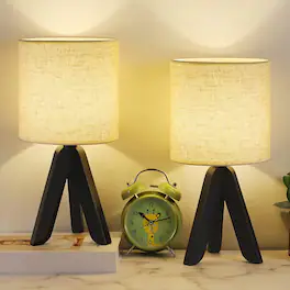 Oumilen - Set of 2 Black Tripod Table Lamps – Mid-Century Modern Linen Shade with In-Line Switch