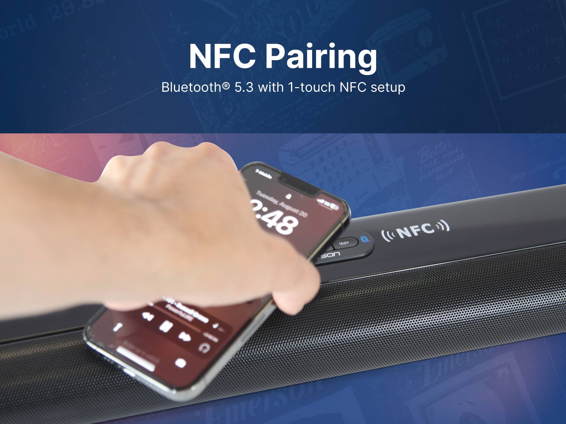 NFC Pairing Bluetooth 5.3 with 1-touch NFC setup