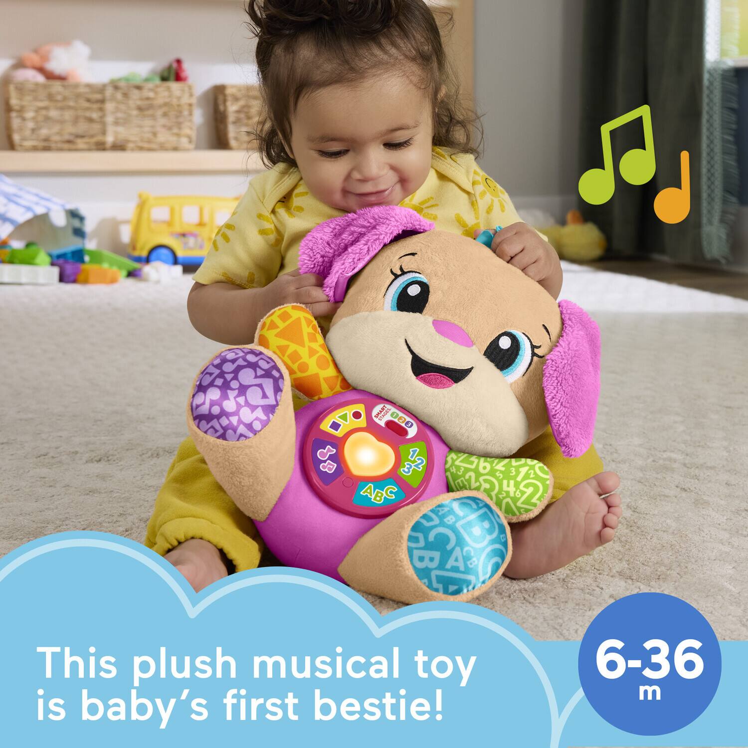 This plush musical toy is baby's first bestie! 6-36 m