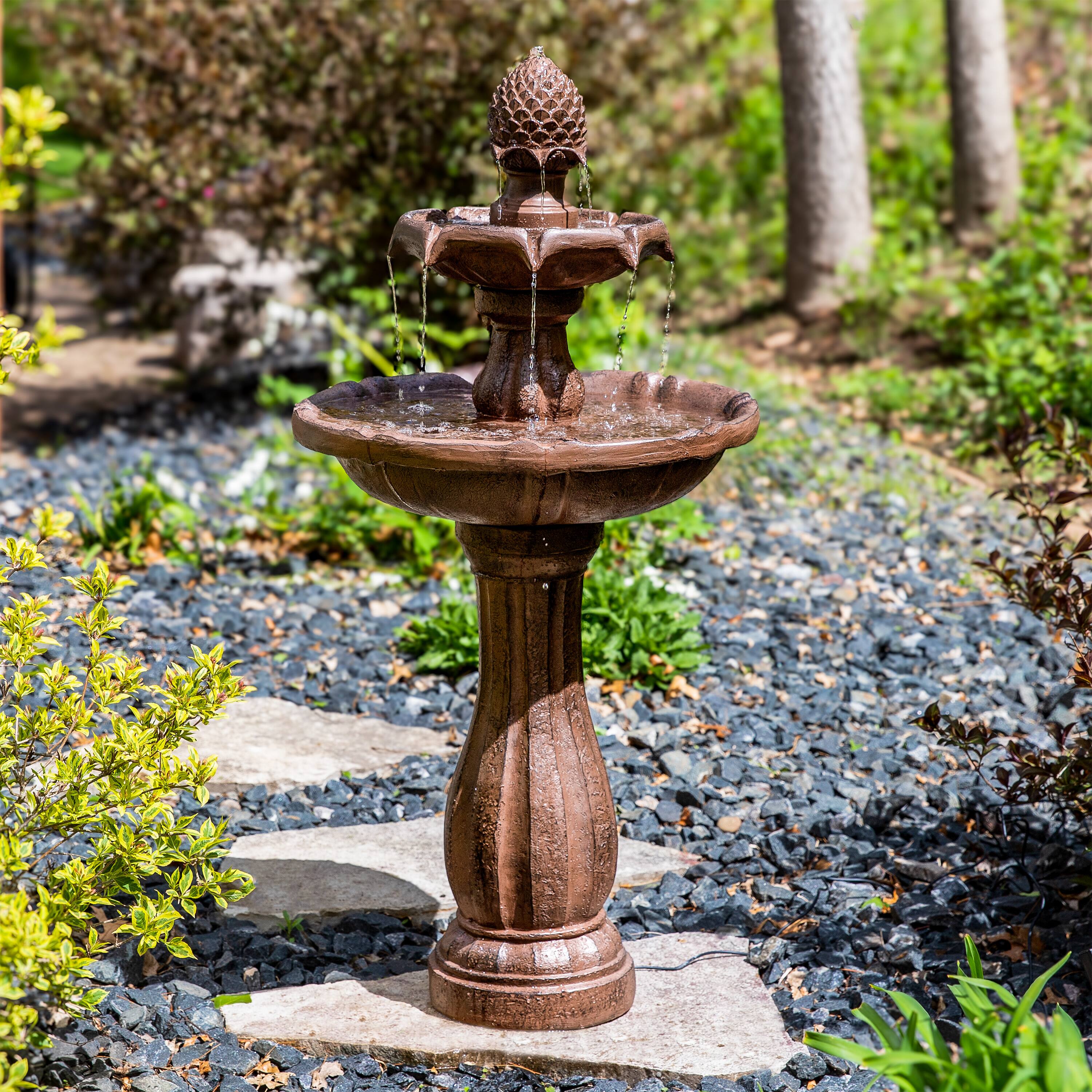 Alt View 7. Sunnydaze - Pineapple Outdoor 2-Tier Solar Fountain with Battery - Rust.