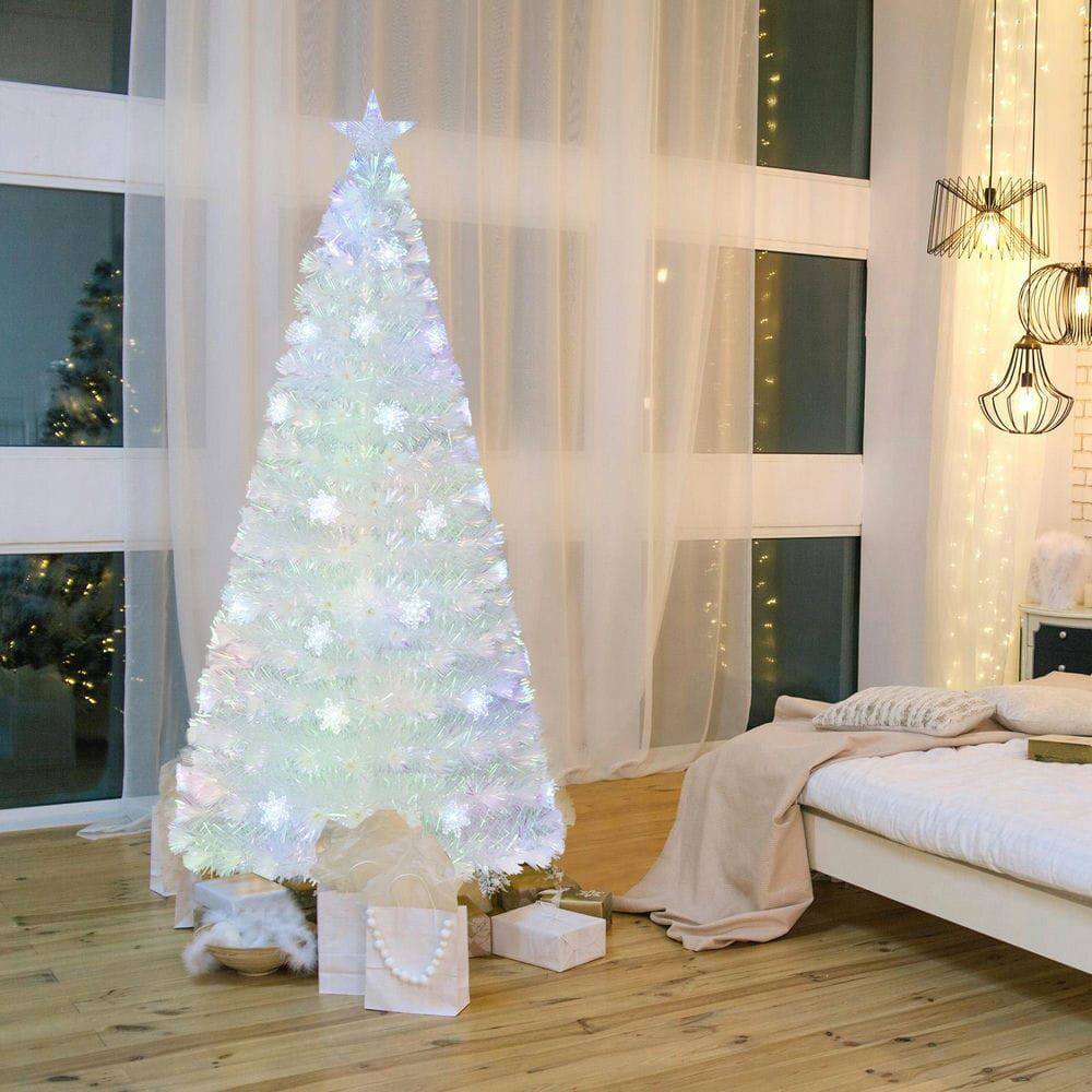 Back. Resenkos - Resenkos 6-Ft Pre-Lit Artificial Christmas Tree with Iridescent Leaves, White - White.