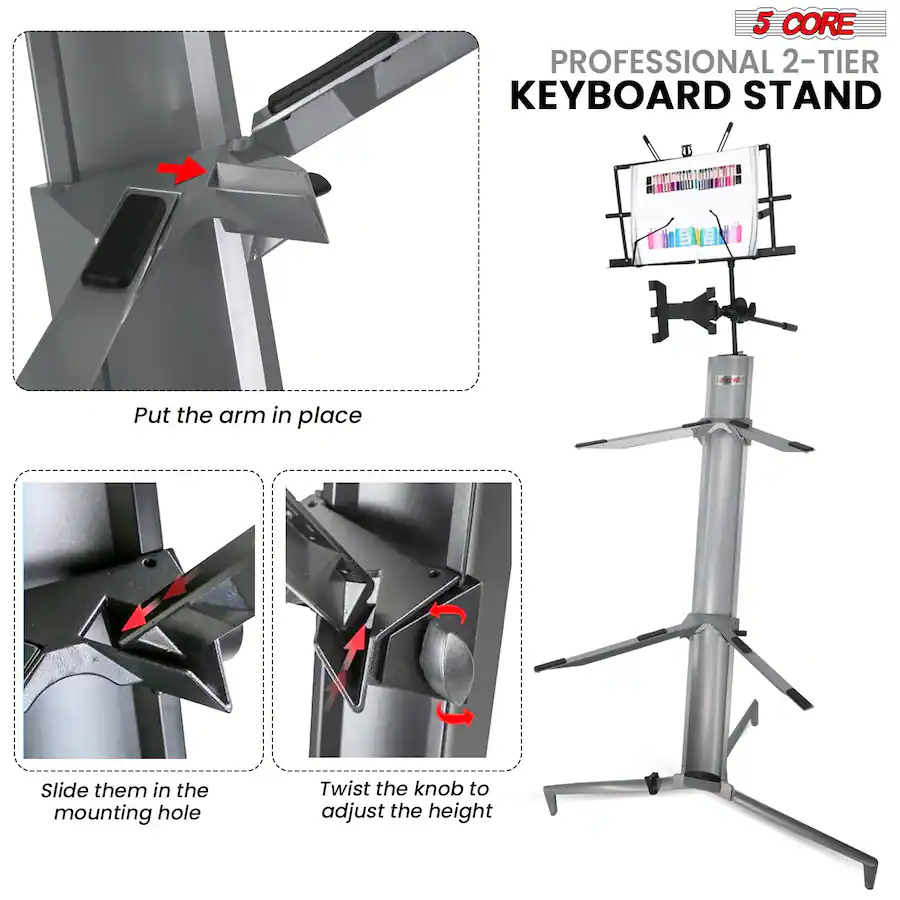 Column Key Stand 5 CORE Keyboard Stand 2 Tier Column for 61/76/88 Key board Heavy Duty ...