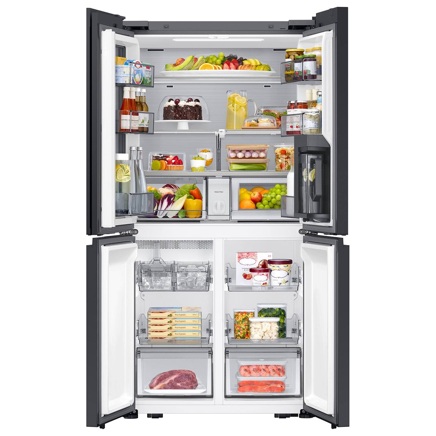 Alt View 21. Samsung - Bespoke 22 cu. ft. Counter Depth 4-Door French Door Refrigerator with Zero Clearance Fit - White Glass.