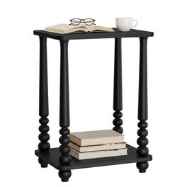 Songmics Home - Side Table, Accent Nightstand for Small Spaces, Rectangular End Table with Shelf, Solid Wood Legs, Mid-Century Modern - Ink Black