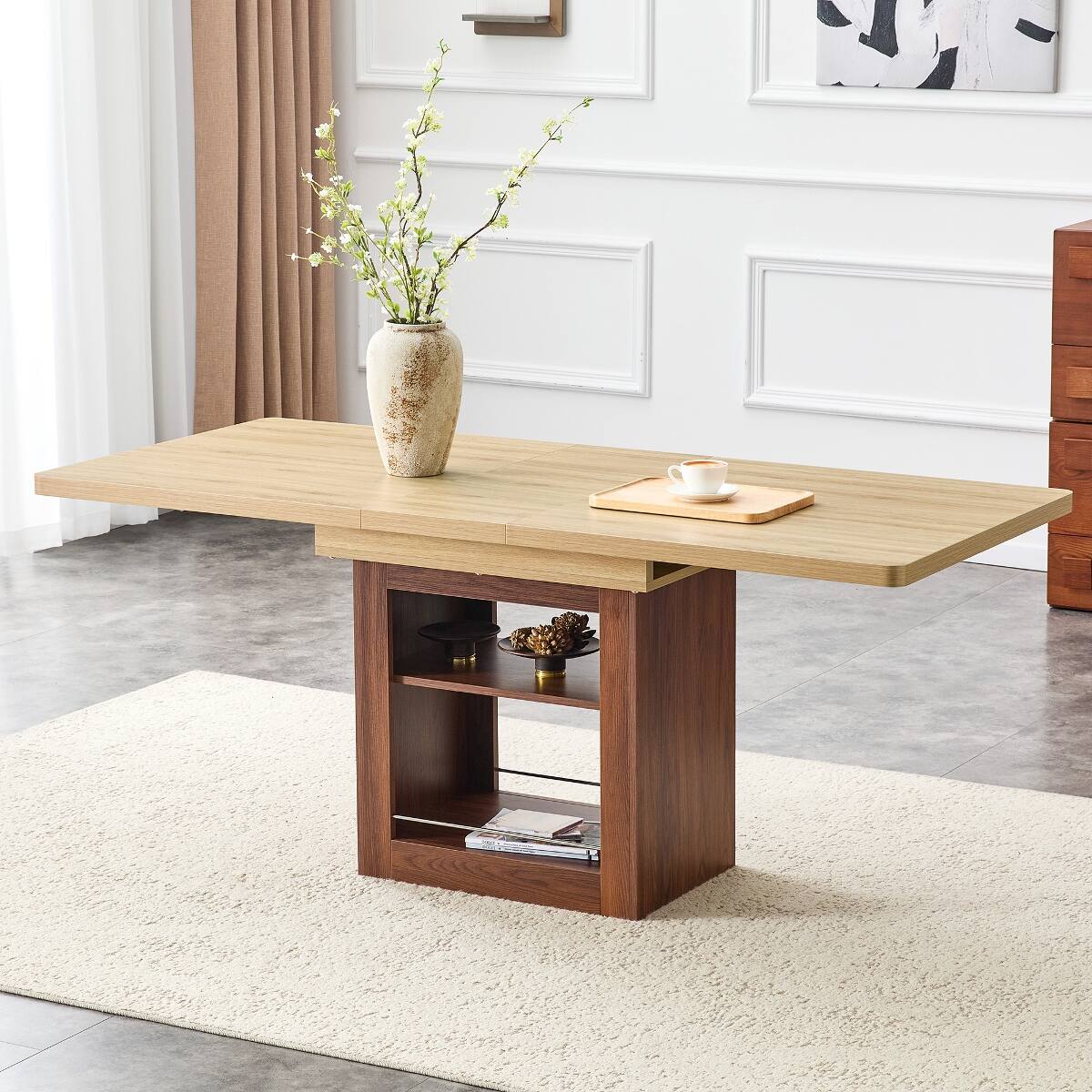 Back. Loheer - Loheer 59 to 71 inch Extendable Dining Table, Walnut Rectangular Table for 4 to 8 People - Walnut and wood.