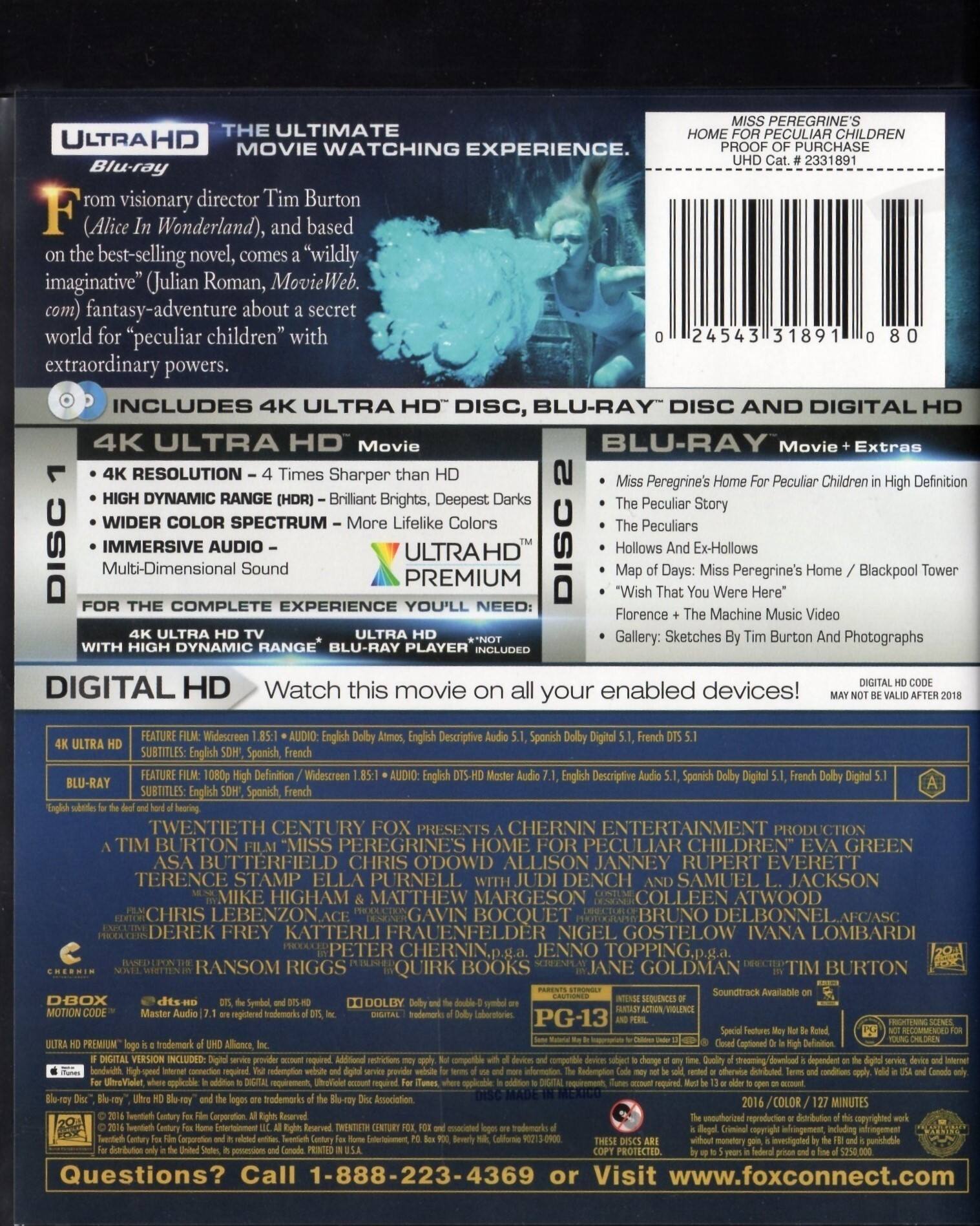 Alt View 1. Miss Peregrine's Home for Peculiar Children   - 4K Blu-Ray.