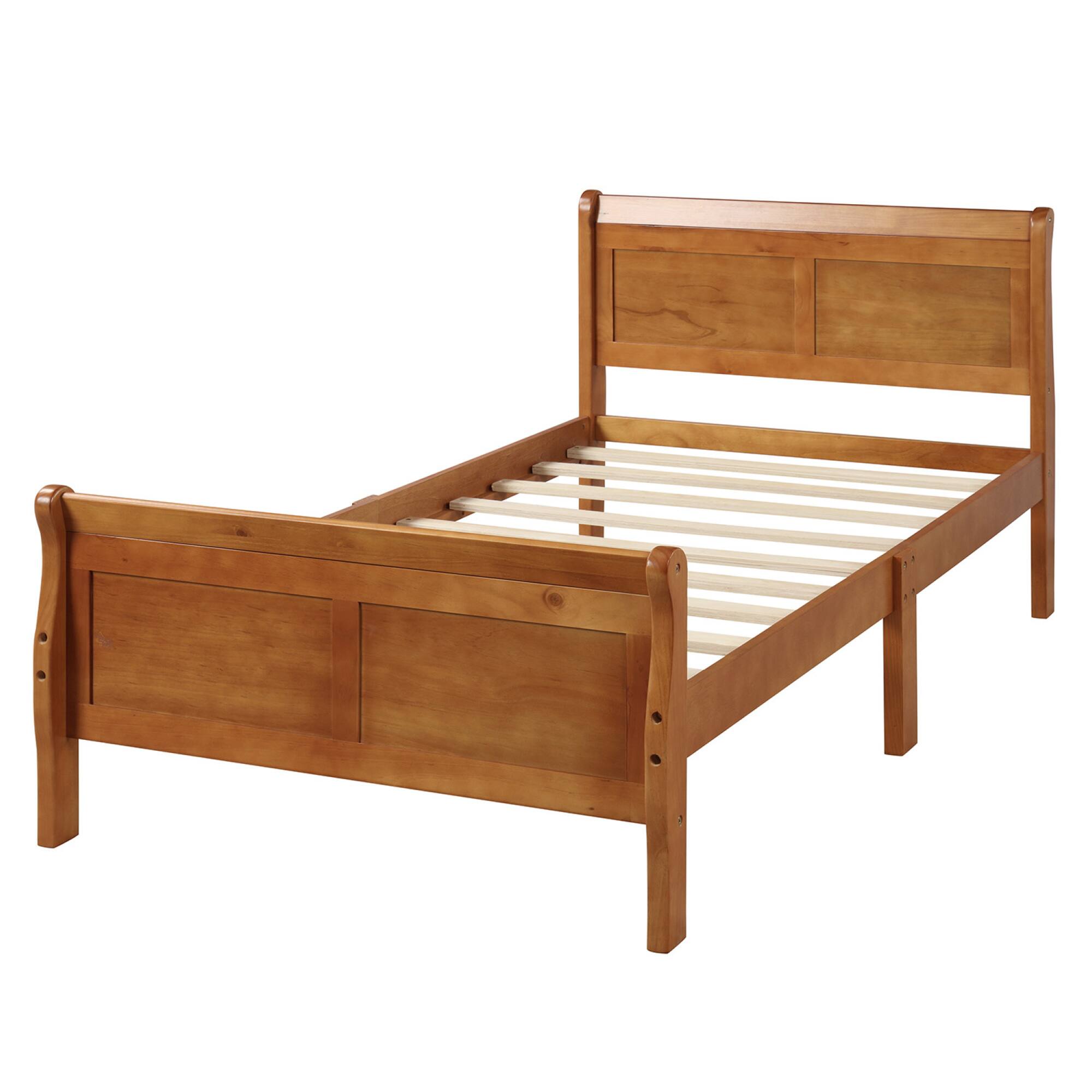 Alt View 2. GOODSILO - Solid Wood Twin Platform Bed Frame with Headboard and Footboard for Modern Bedroom Decor - Oak.
