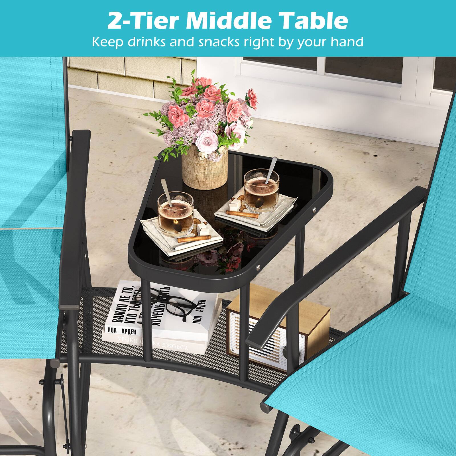 2-Tier Middle Table  
Keep drinks and snacks right by your hand