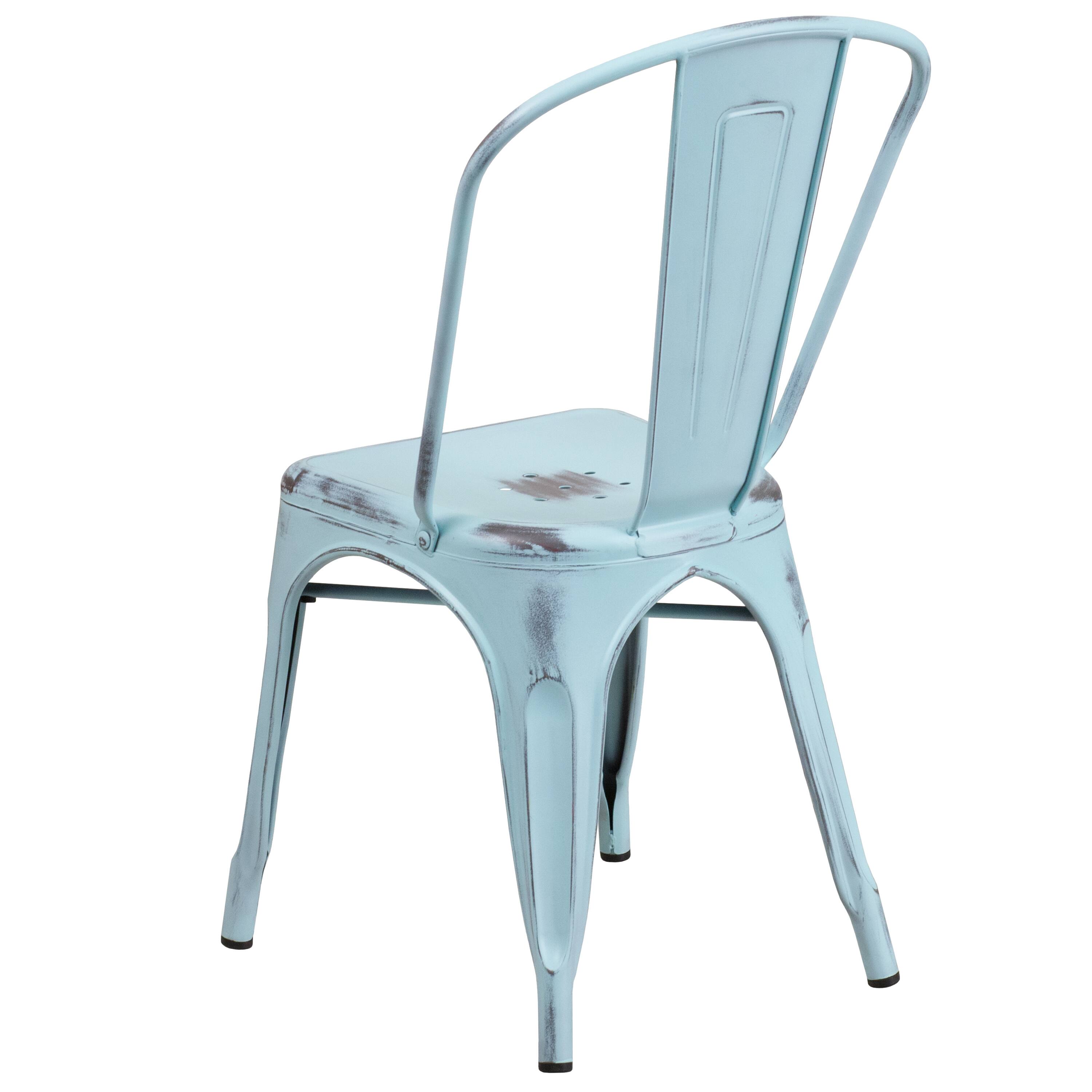 Alt View 5. Emma + Oliver - Commercial Grade 4 Pack Distressed Metal Indoor-Outdoor Stackable Chair - Green-Blue.
