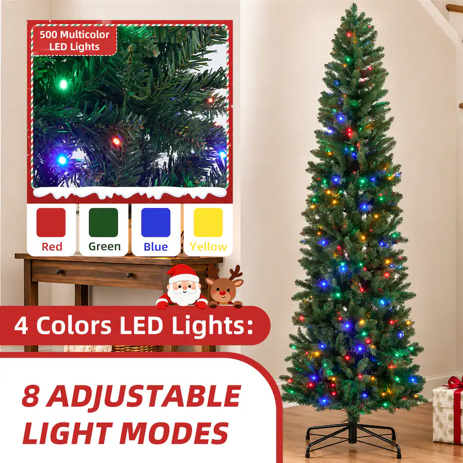 Tree Vs Tree Comp Sweetcrispy Pre lit Slim Hinged Christmas Tree with Multicolor LED ...