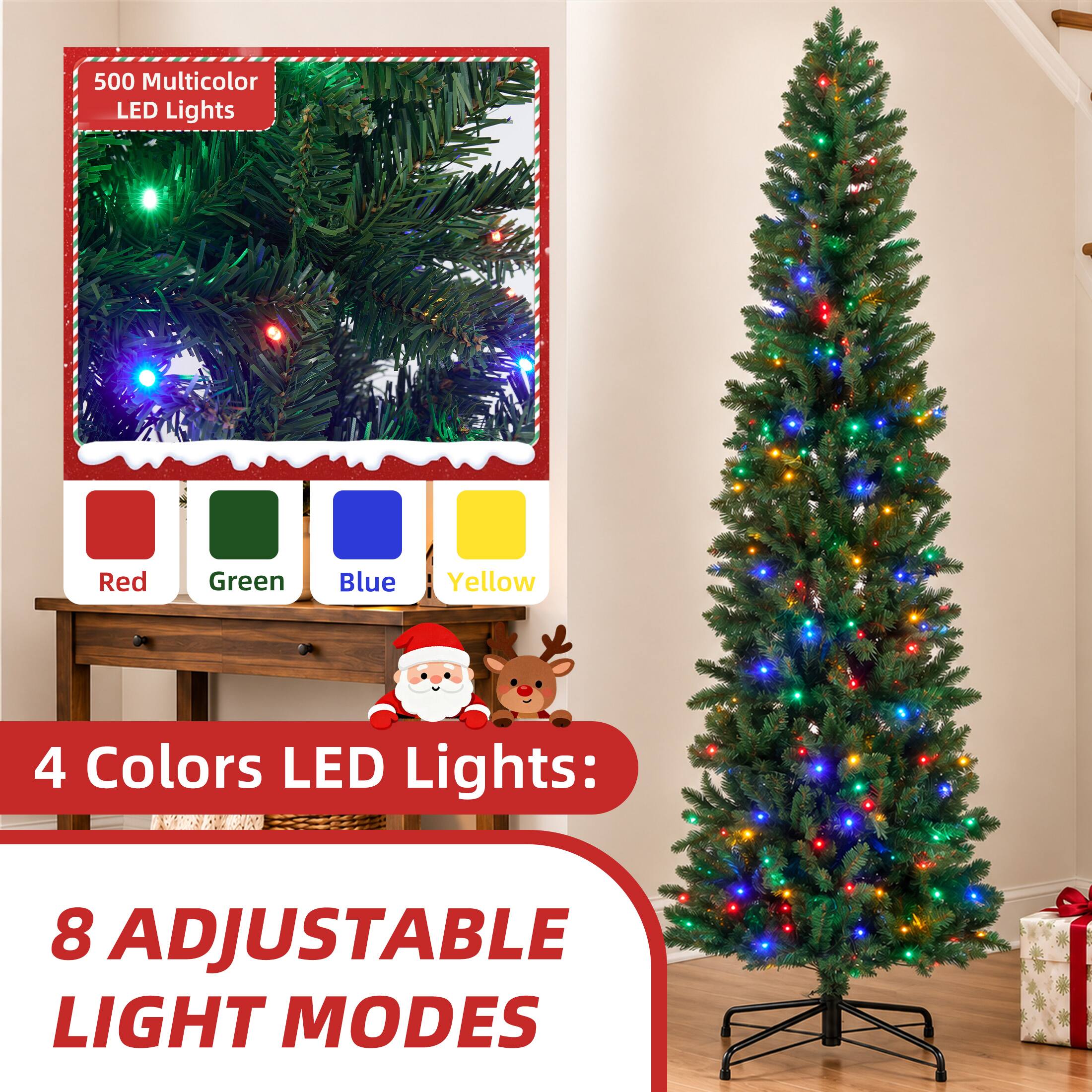 Sweetcrispy Pre lit Slim Hinged Christmas Tree with Multicolor LED ...