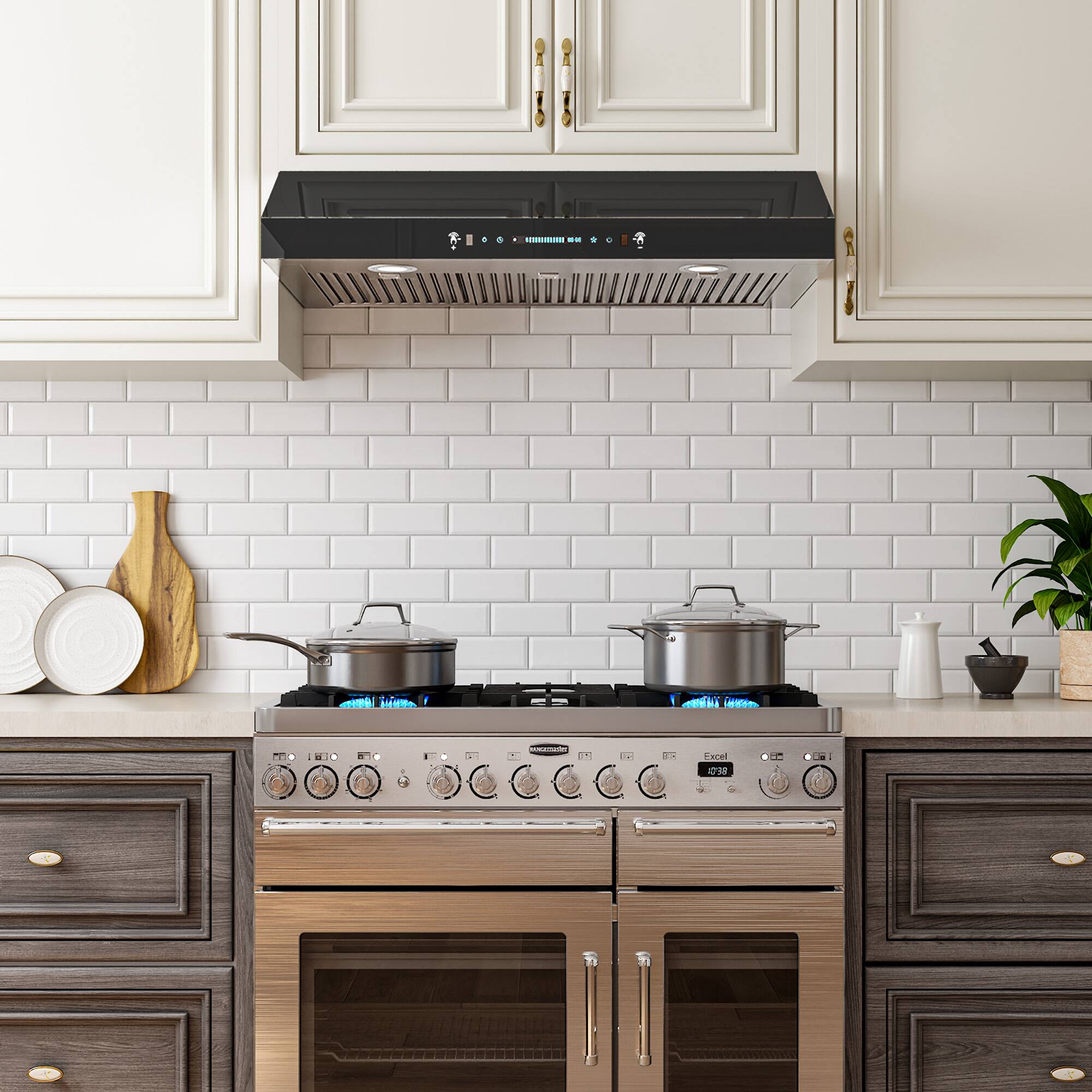 Alt View 1. Onefly - 36 inches - Ducted - Under Cabinet Range Hood - Black Tempered Glass.