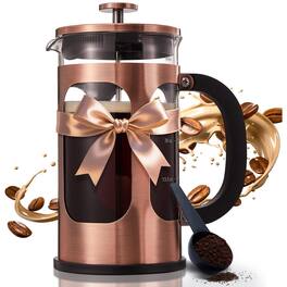 Dapper Styles - Press Coffee Maker 304 Stainless Steel Cold Brew Heat Resistant Thickened Borosilicate Pot For Camping Trav - Copper-21oz