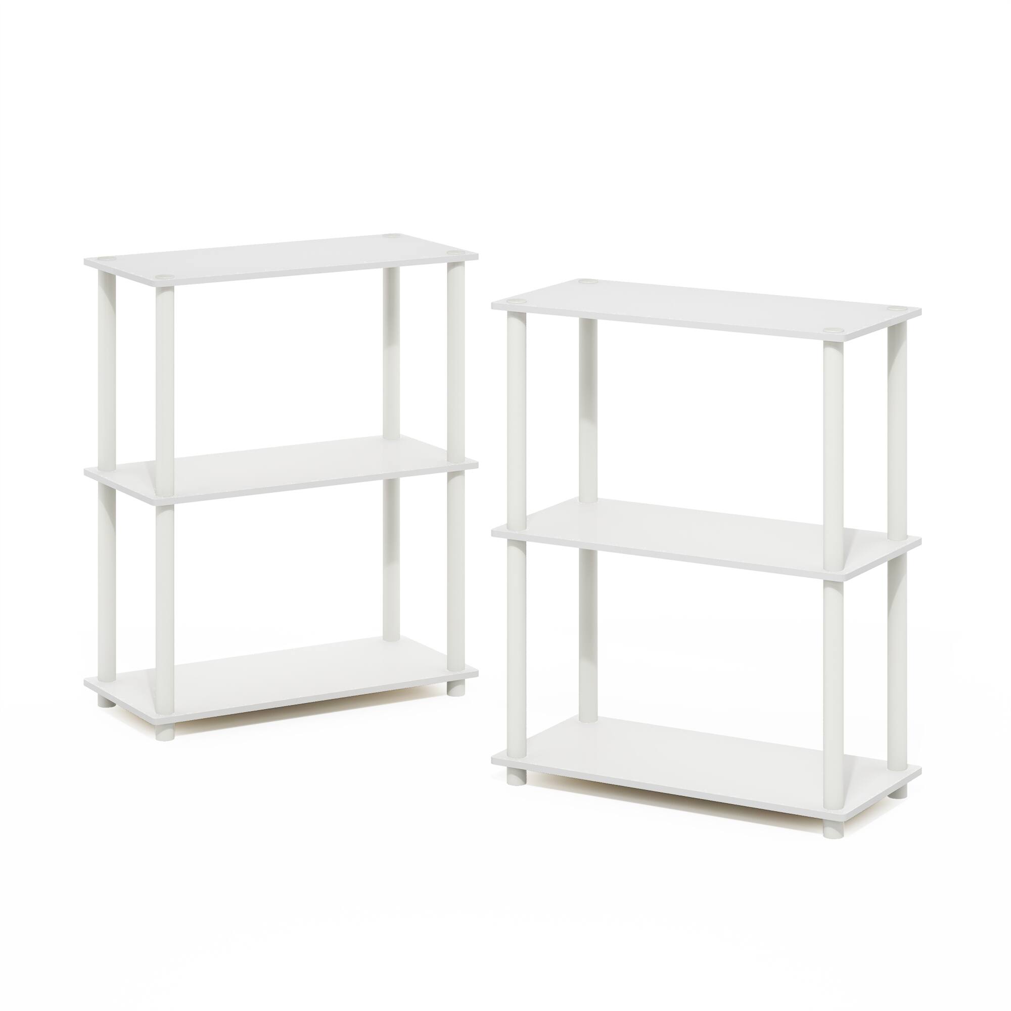 Front. Furinno - Turn-N-Tube 3-Tier Compact Multipurpose Shelf Display Rack, White/White, Set of 2 - White/White.