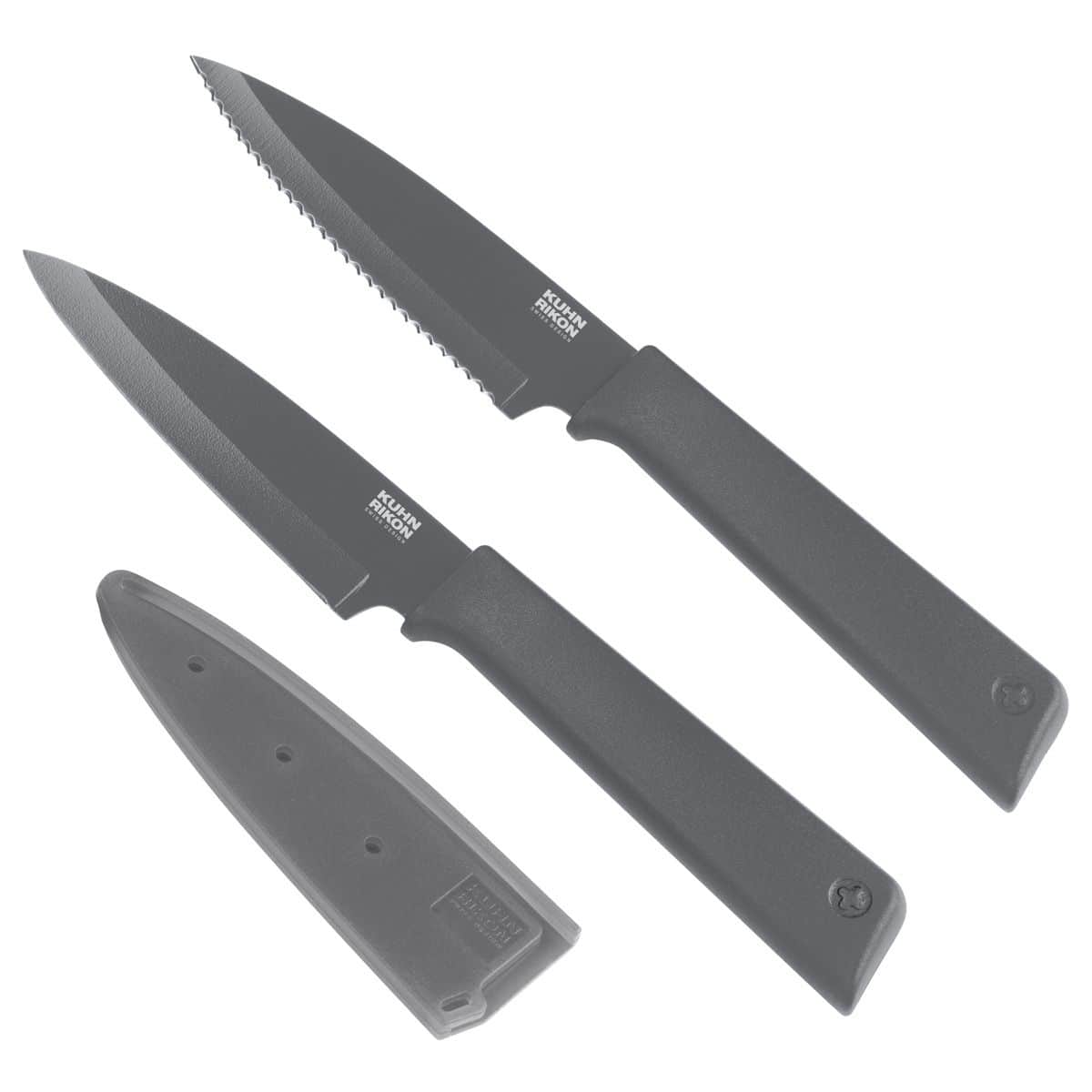 Kuhn Rikon - Non-Stick Straight & Serrated Paring Knife Set - Gray