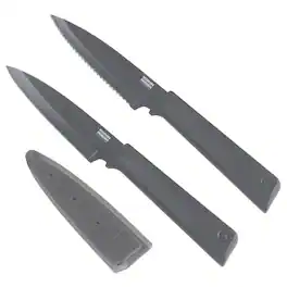 Kuhn Rikon - Non-Stick Straight & Serrated Paring Knife Set - Gray