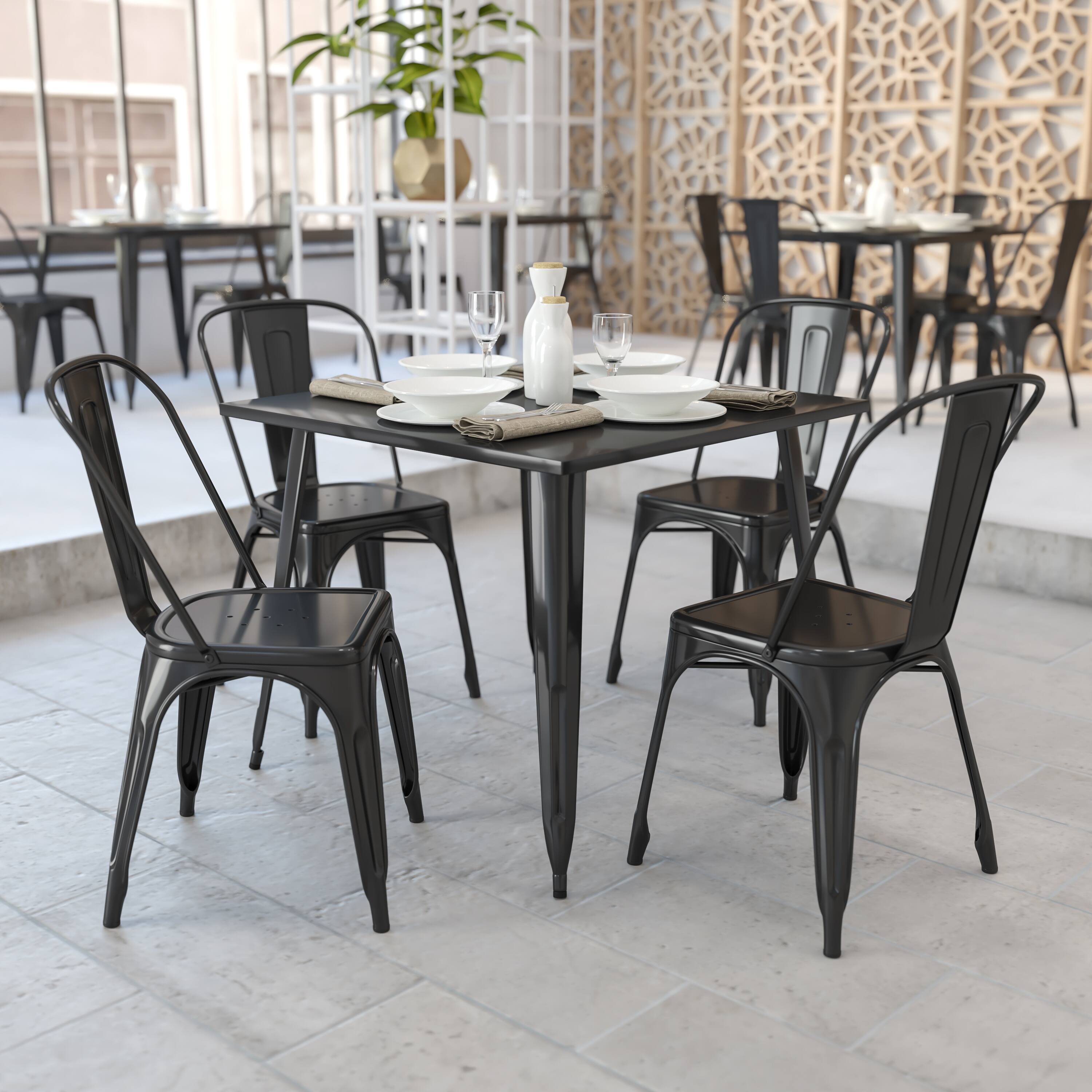 Alt View 1. Emma + Oliver - Commercial Grade 35.5" Square Colorful Metal Indoor-Outdoor Dining Table - Black.