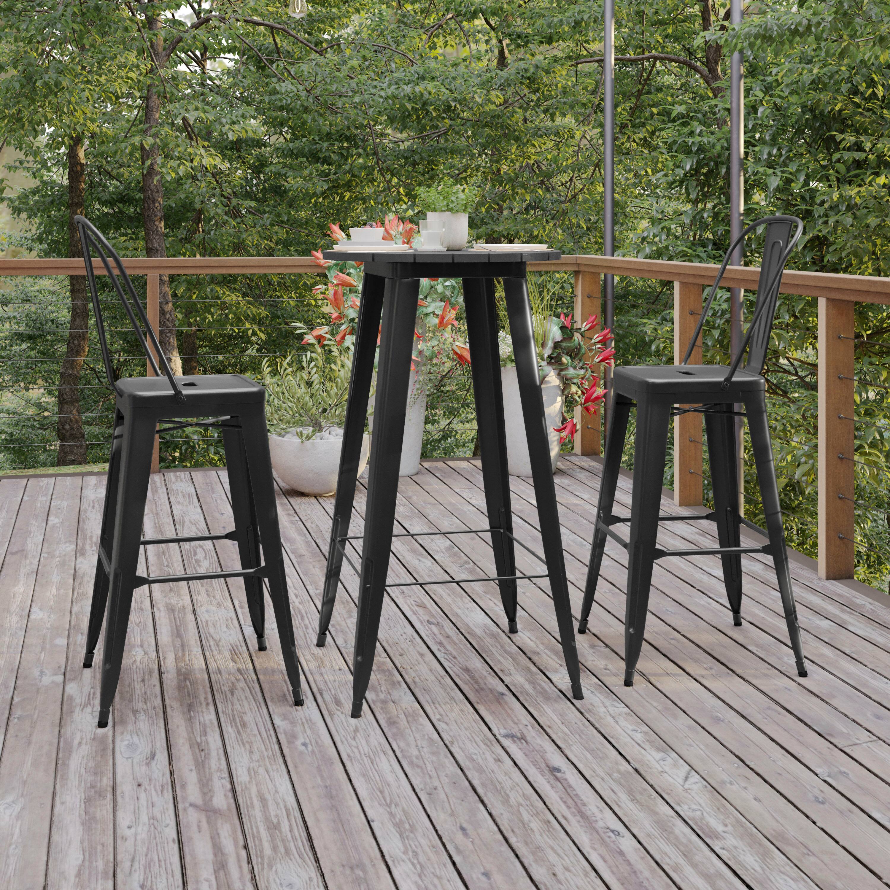 Alt View 2. Flash Furniture - Declan Commercial Indoor/Outdoor Bar Top Table, 23.75" Round All Weather Black Poly Resin Top with Black Steel base - Black.