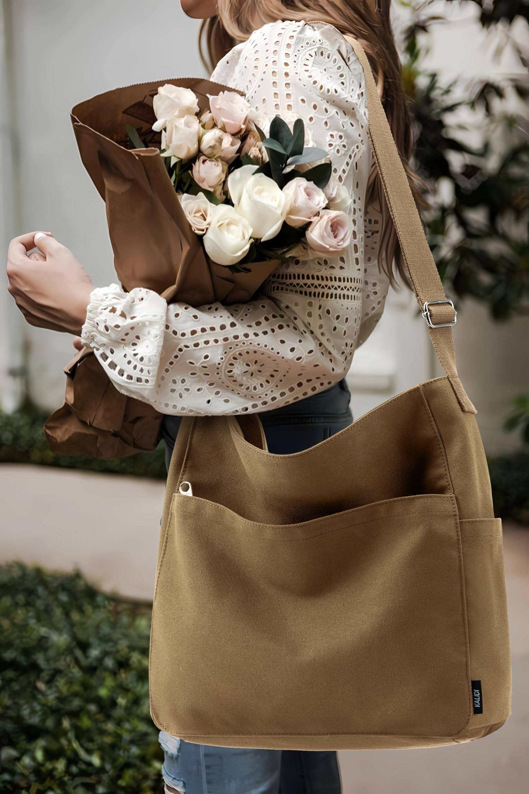 Alt View 8. Skar Audio - Kalidi Canvas Tote Bag Large Hobo Crossbody Shoulder Handbag Zipper Messenger For Women Or Men Casual College - Beige.