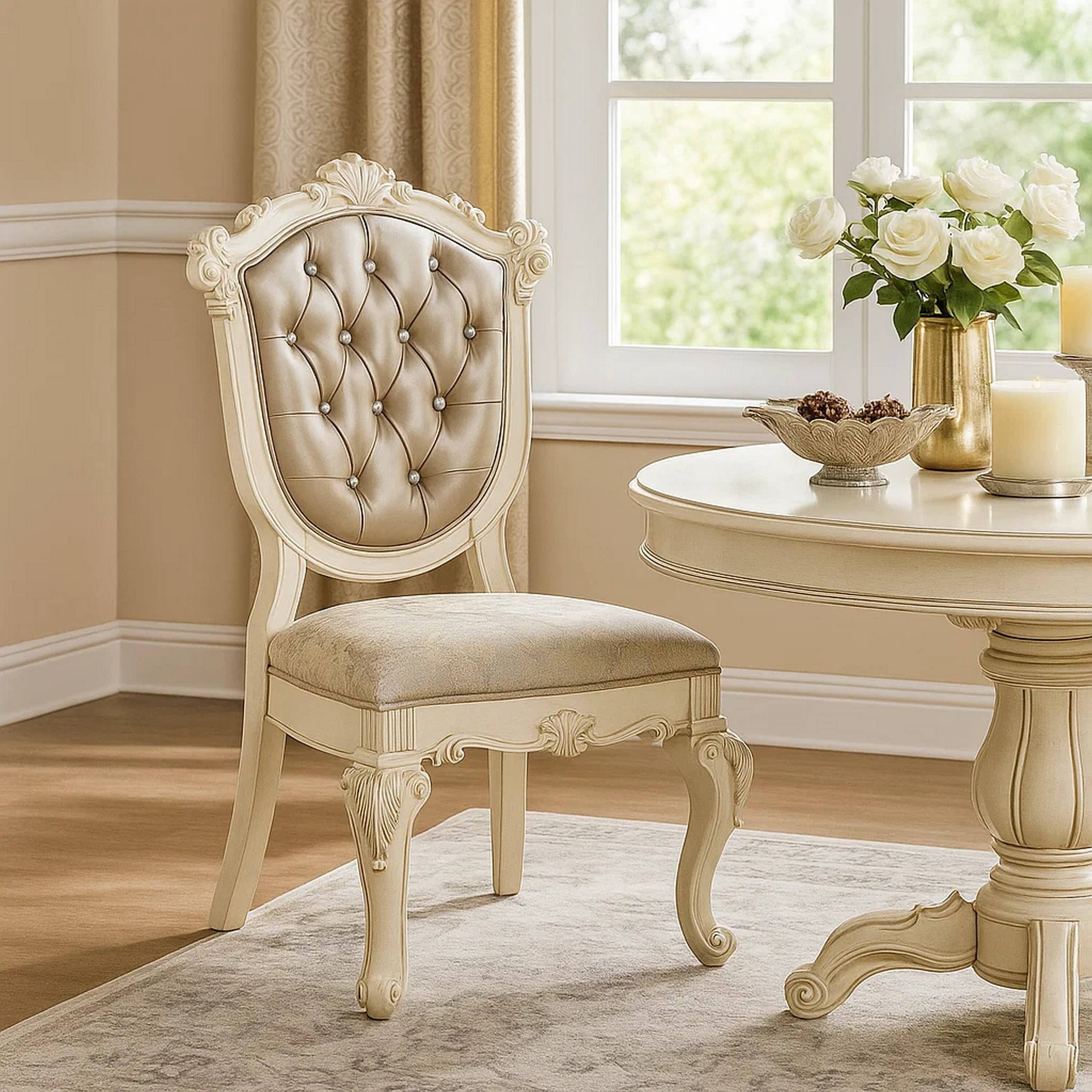 Alt View 5. Manhattan Lane - Cheny Dining Side Chair Set of 2, Faux Leather, Baroque Pearl Beige - Pearl White, Rose Gold.