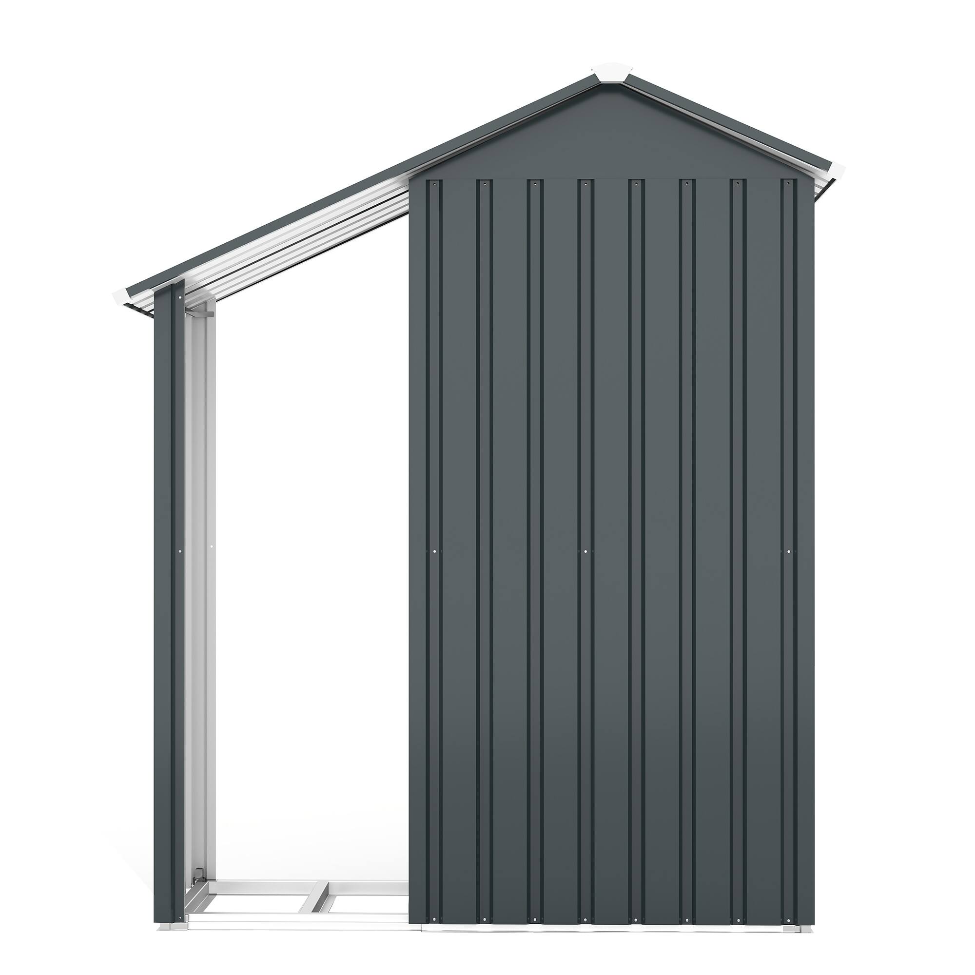 Alt View 10. Loheer - Loheer Small Metal Garden Shed Waterproof Outdoor Storage Cabinet Lockable Tool Shed with Firewood Rack Brown.