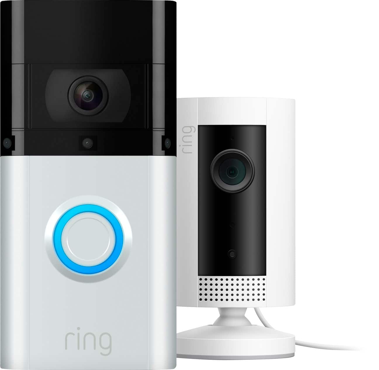 Ring - Video Doorbell 3 Plus with Indoor Security Cam - Satin Nickel / White - Front_Zoom