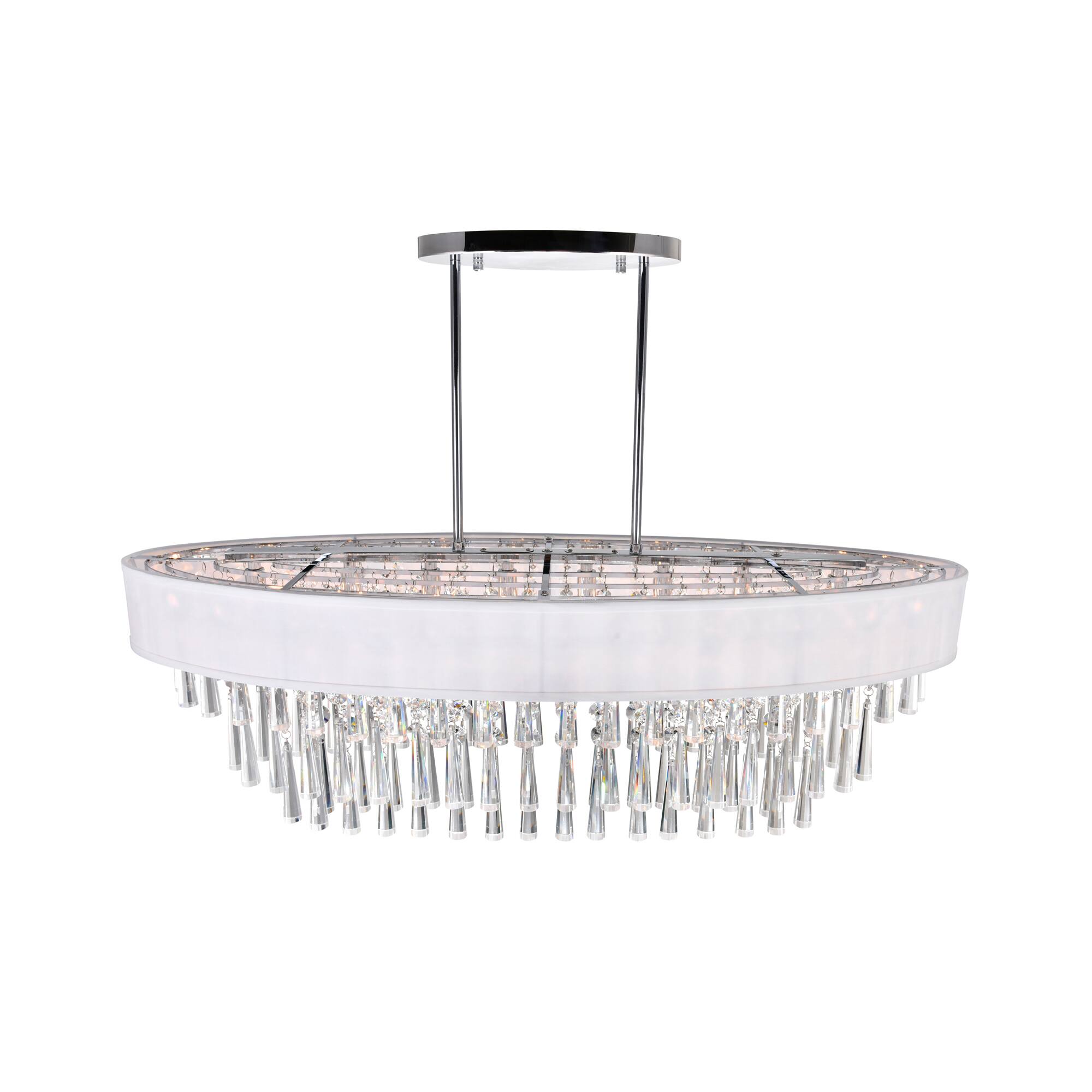 Left. CWI Lighting - Franca 8 Light Drum Shade Chandelier With Chrome Finish - Off White.