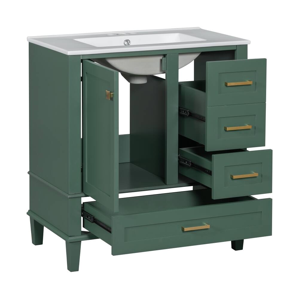 Alt View 7. Loheer - Loheer 30 inch green bathroom vanity with sink combo, freestanding cabinet, solid wood frame - Green.