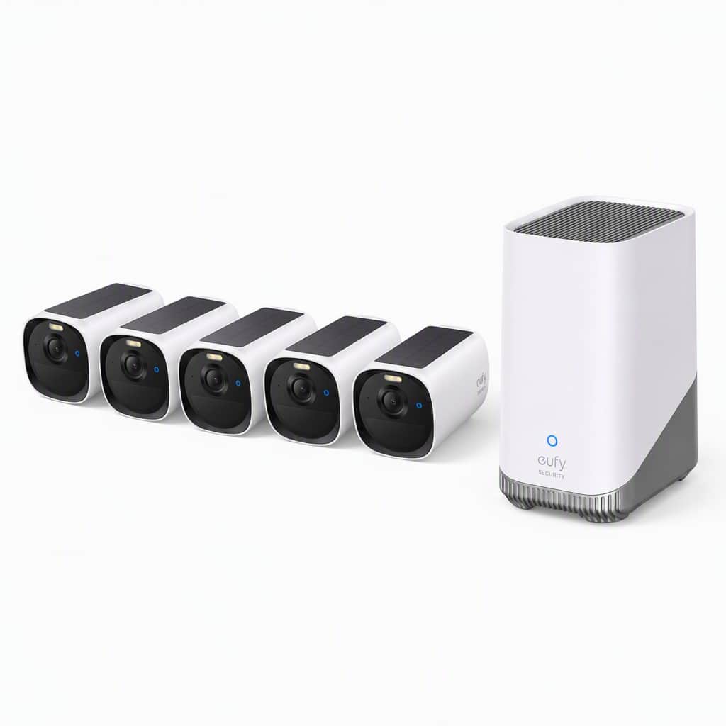 eufy - eufyCam E40 5-Cam& Homebase S380, 2K MaxColor Night Vision,Solar Security Camera,No Monthly Fee - White
