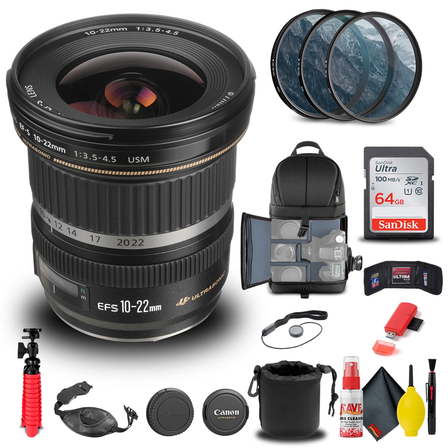 Canon - EF-S 10-22mm f/3.5-4.5 USM Lens (9518A002) + Filter Kit + BackPack + More (International Version)