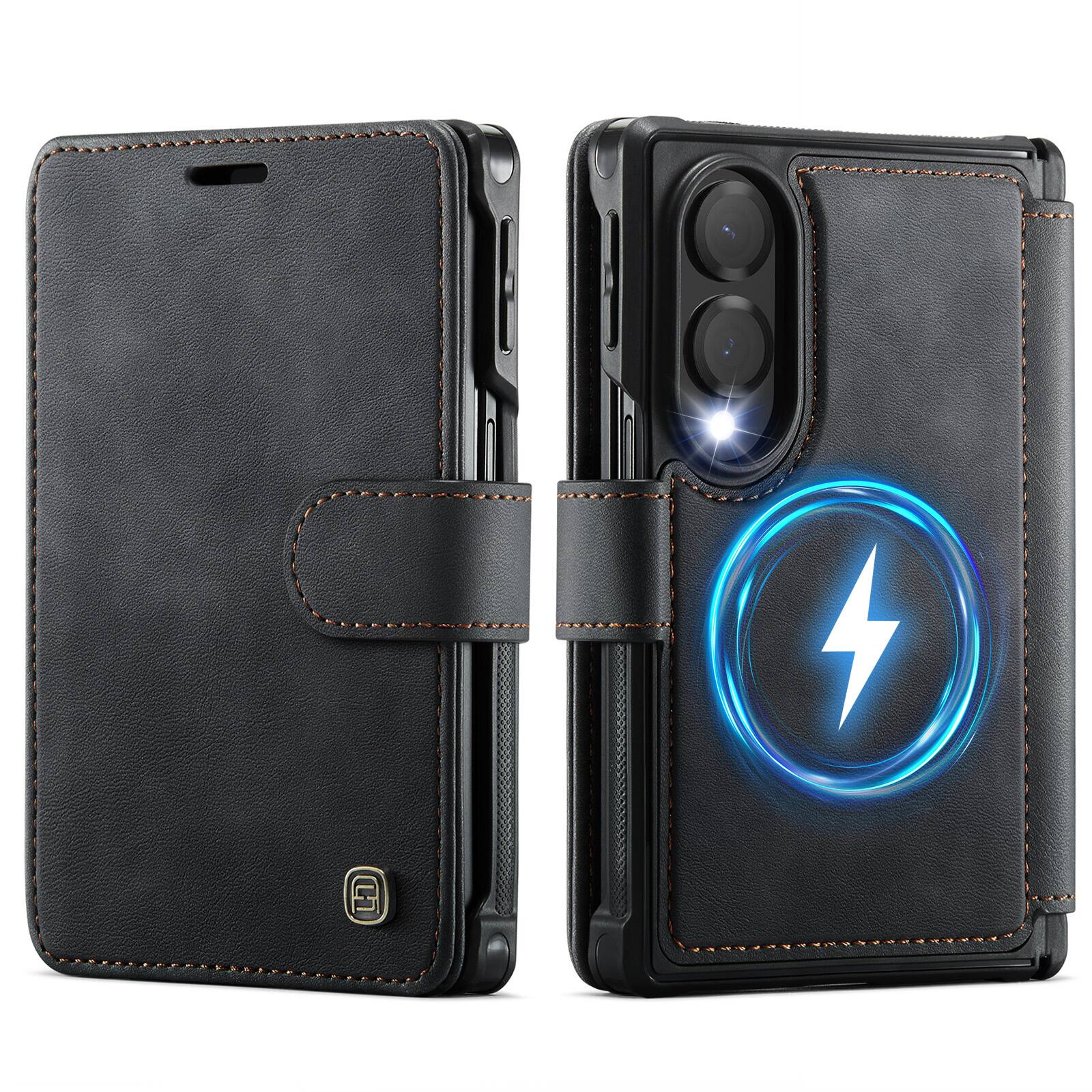 Angle. UUCOVER - Magnetic Wallet RFID Blocking Case for Samsung Galaxy Z Fold 8 Shockproof Leather Compatible with MagSafe Hinge Cover - Black.