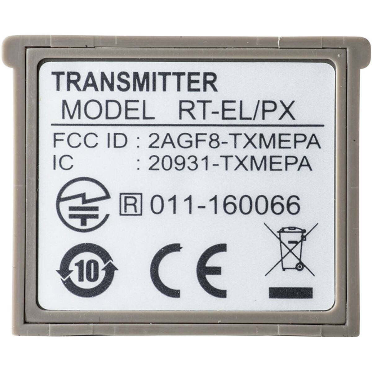TRANSMITTER  
MODEL RT-EL/PX  
FCC ID: 2AGF8-TXMEPA  
IC: 20931-TXMEPA  
R 011-160066  
10  
CE