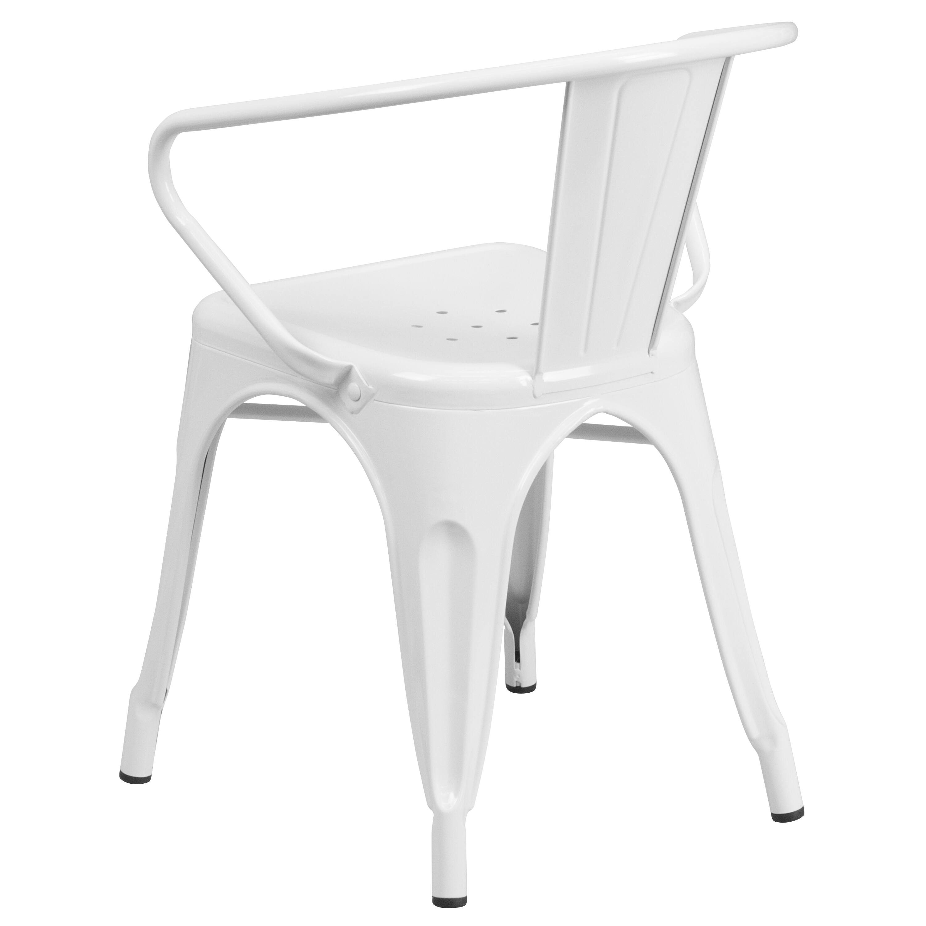 Alt View 5. Emma + Oliver - Commercial Grade Colorful Metal Indoor-Outdoor Chair with Arms - White.