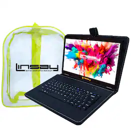 LINSAY - 10.1" Octa Core 128GB Storage Android 15 Tablet Dual Camera Android with Keyboard and Backpack - Black