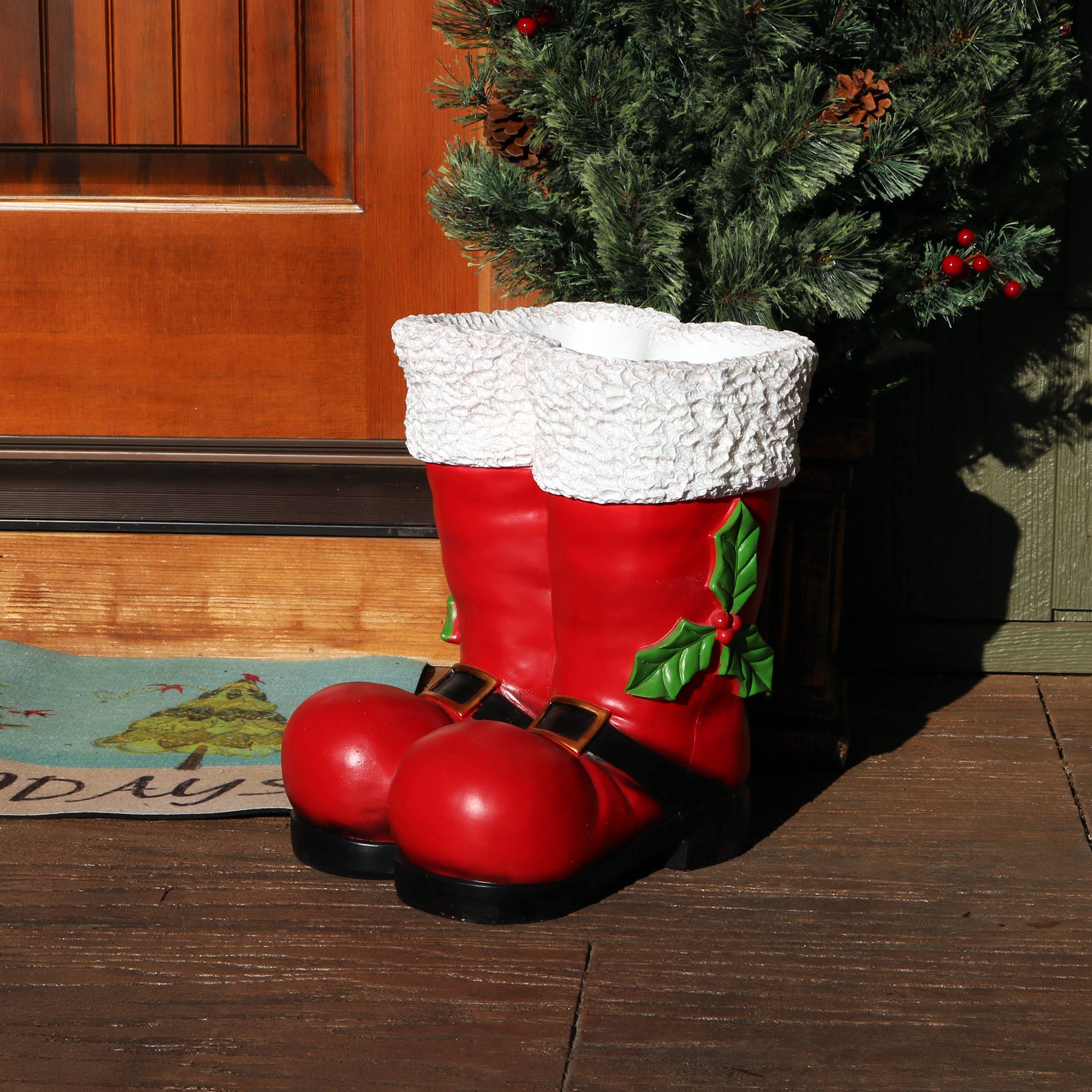Alt View 8. Sunnydaze - Santa Boots Indoor and Outdoor Christmas Statue - 13 in - Red.