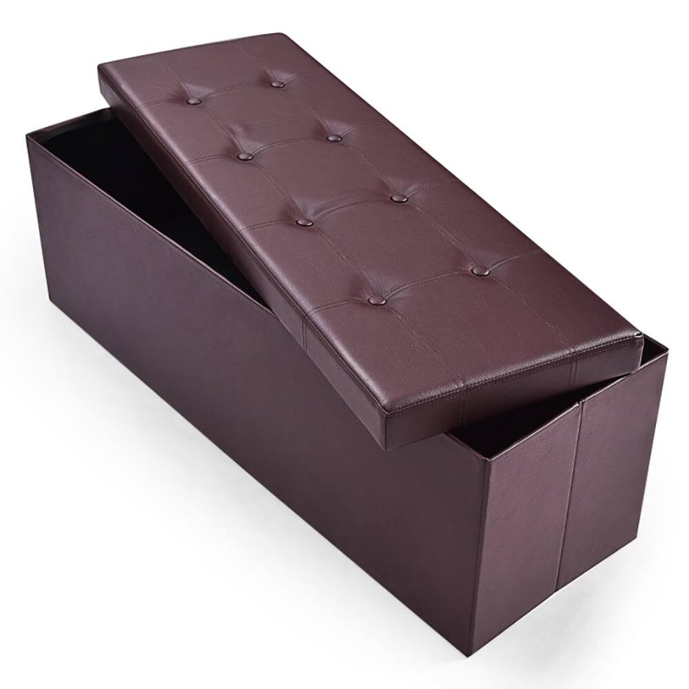 Angle. Kadyn - 45 Inches Large Folding Ottoman Storage Seat - Brown, Folding Footstools,Multi-Functional Ottoman for Entryway - Brown.