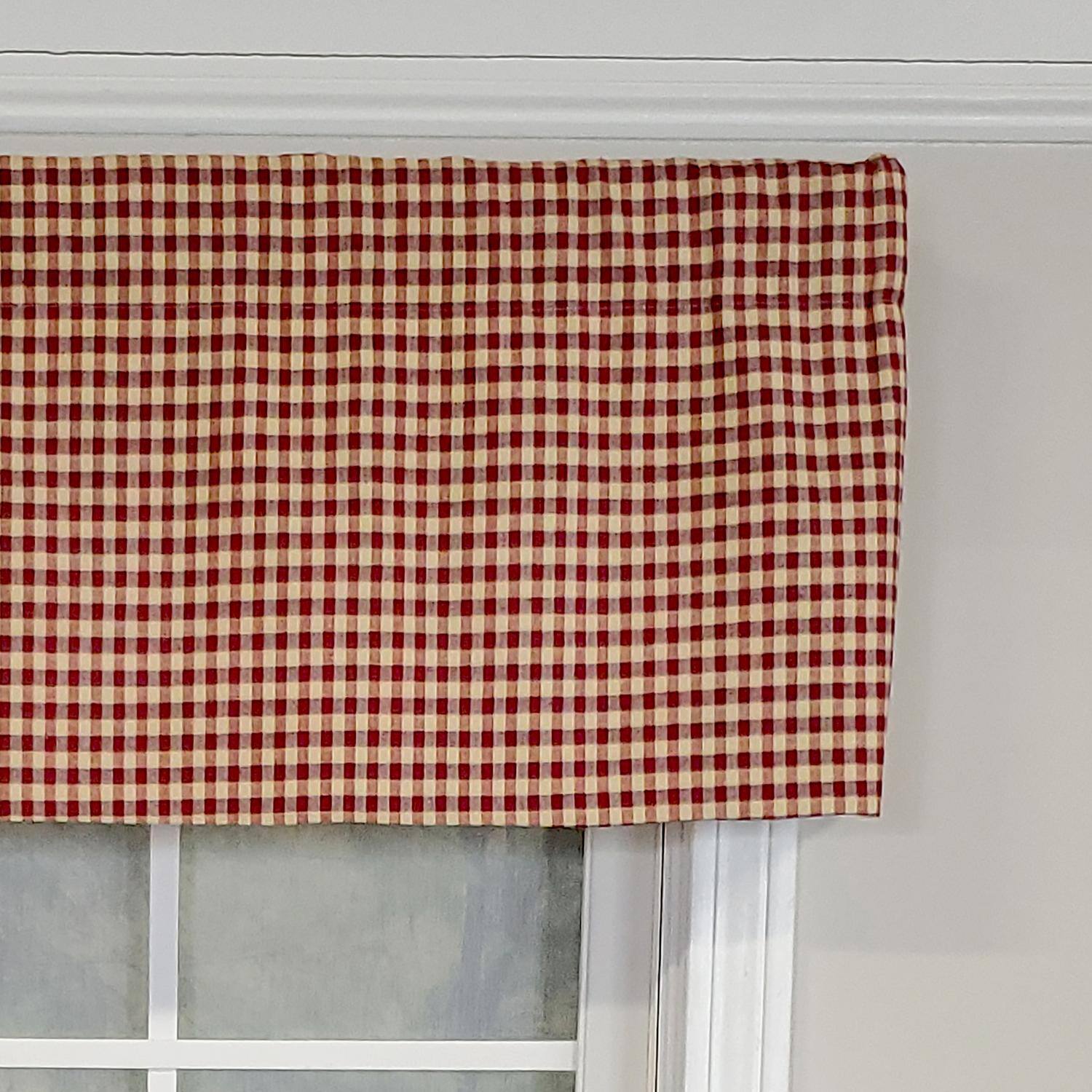 Left. RLF Home - RLF Home Rusty Check Tailored 100% Cotton with Fully Lined 3" Rod Pocket Valnance for Windows 50" x 14" Red - Red.