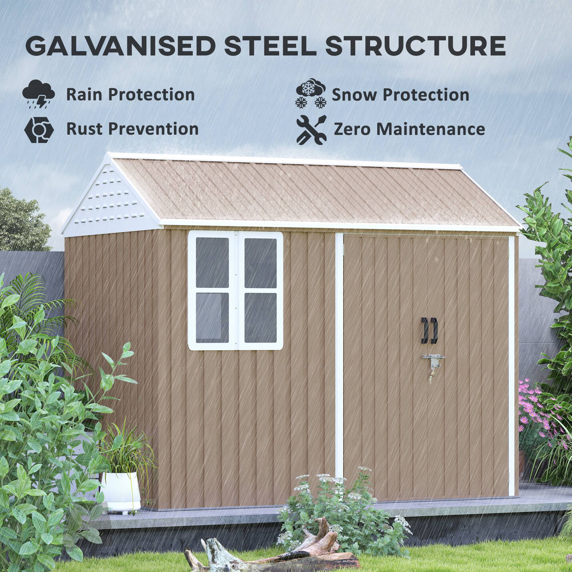 【LENO】 Outsunny 4 ft. W x 8 ft. D White Metal Lean to Garden Shed