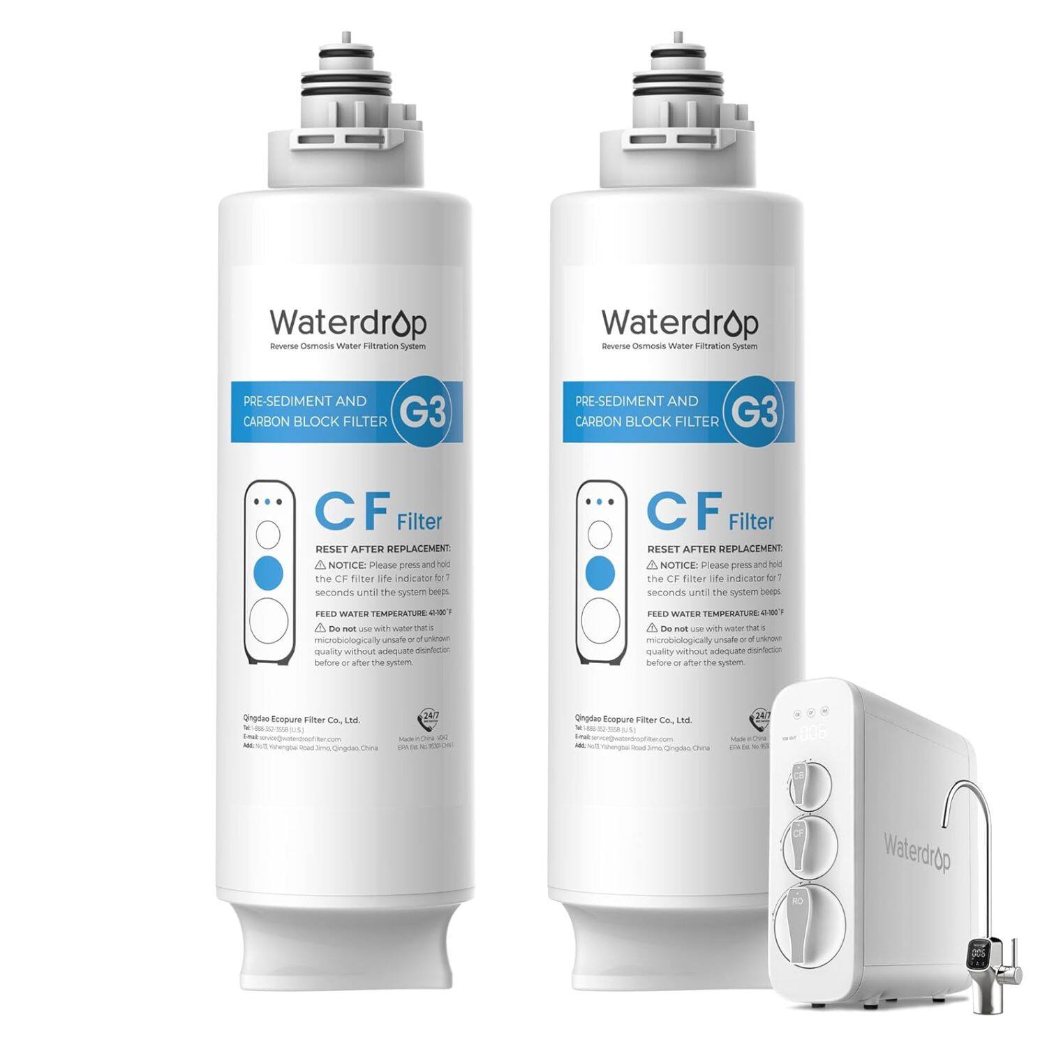 Waterdrop - WD-G3-CF Filter, 6-month Lifetime, 2-Pack - White